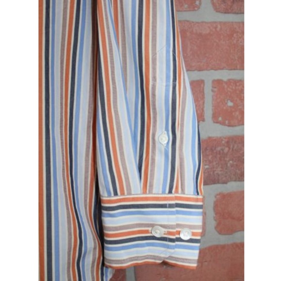 Orange & Blue Striped Button Up Shirt Size Large - Picture 3 of 5